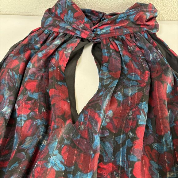Anne Klein Twist Neck Halter Midi Dress Womens 16 W Red Blue Floral Metallic NWT - Picture 11 of 15